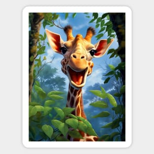 Cute Funny Happy Giraffe Jungle Portrait Magnet